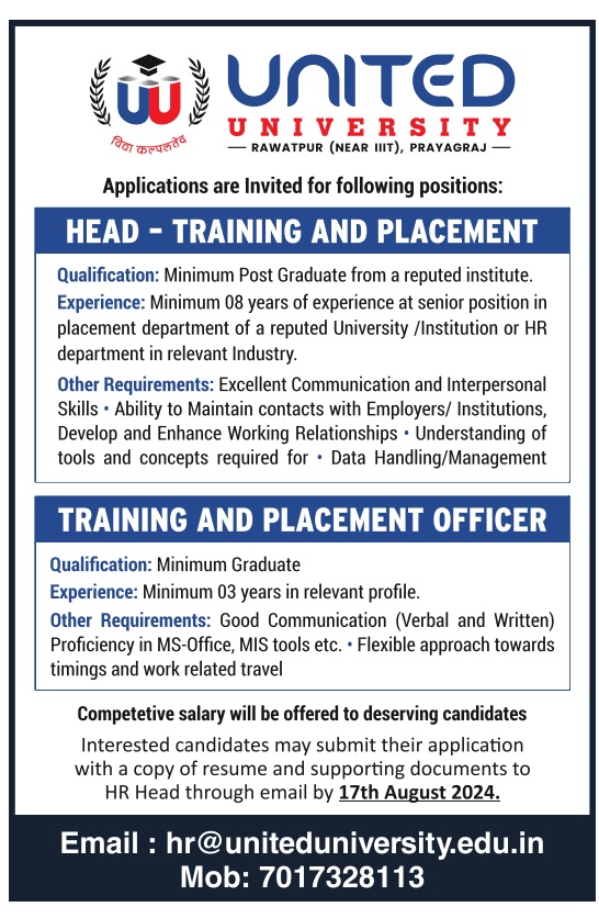 United University, Prayagraj, Uttar Pradesh University Job 2024